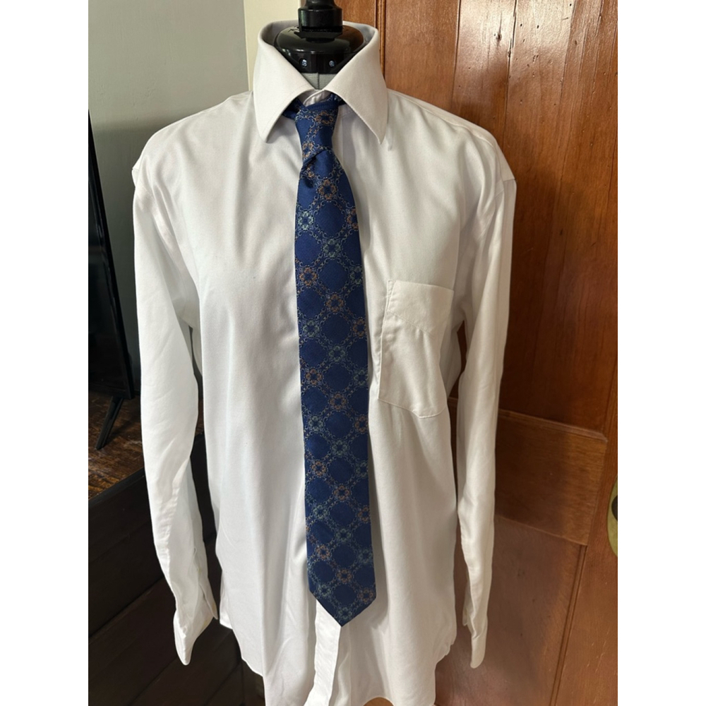 XMI Platinum Men's Blue Geometric Pattern‎ Silk Necktie
